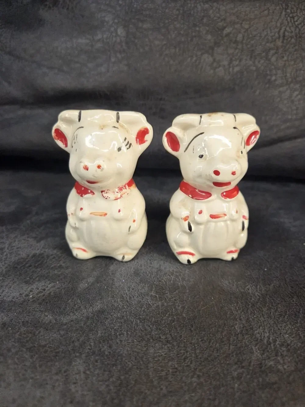 Vintage Anthropomorphic Pig Salt and Pepper Shakers Red Scarf Mid Century Japan